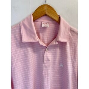 Brooks Brothers 346 Men's Size L Polo Shirt Striped‎ Pink White Logo Embroidery